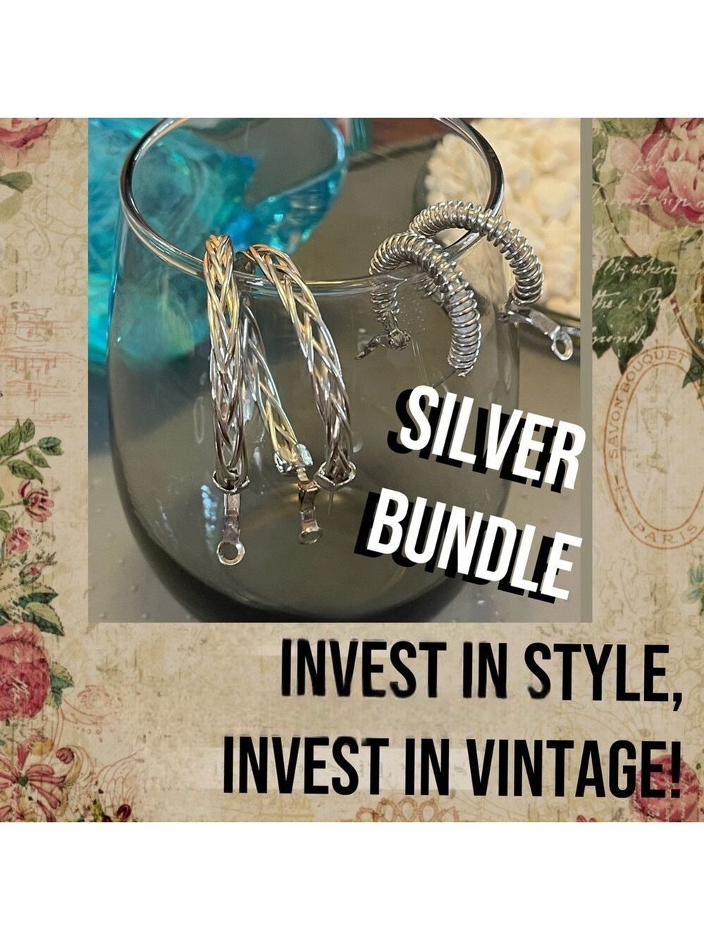 SILVER VINTAGE Bundle (2 Pairs) Steam Punk Small Hoop & Braided Large Hoops